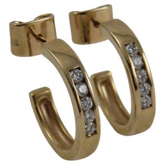 9k Yellow Gold Diamond Hoop Earrings