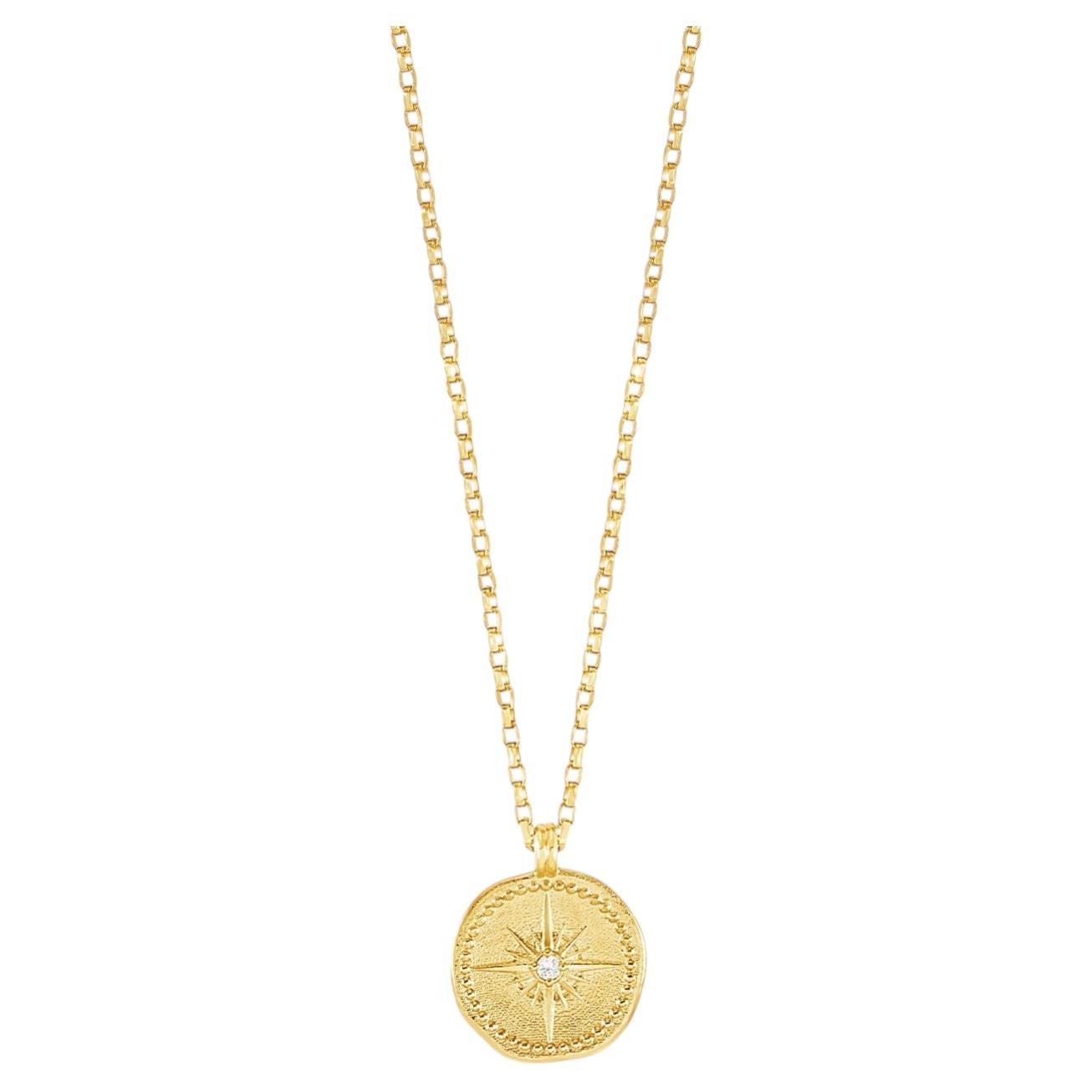 Collier Talisman en or jaune 9k avec diamants Trueing North