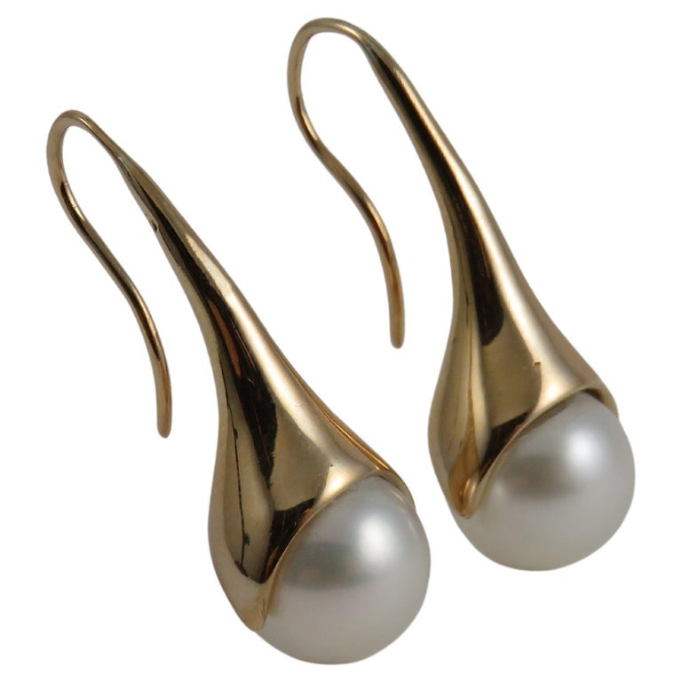 9ct Yellow Gold Oval Freshwater Pearl Drop Bar Earrings