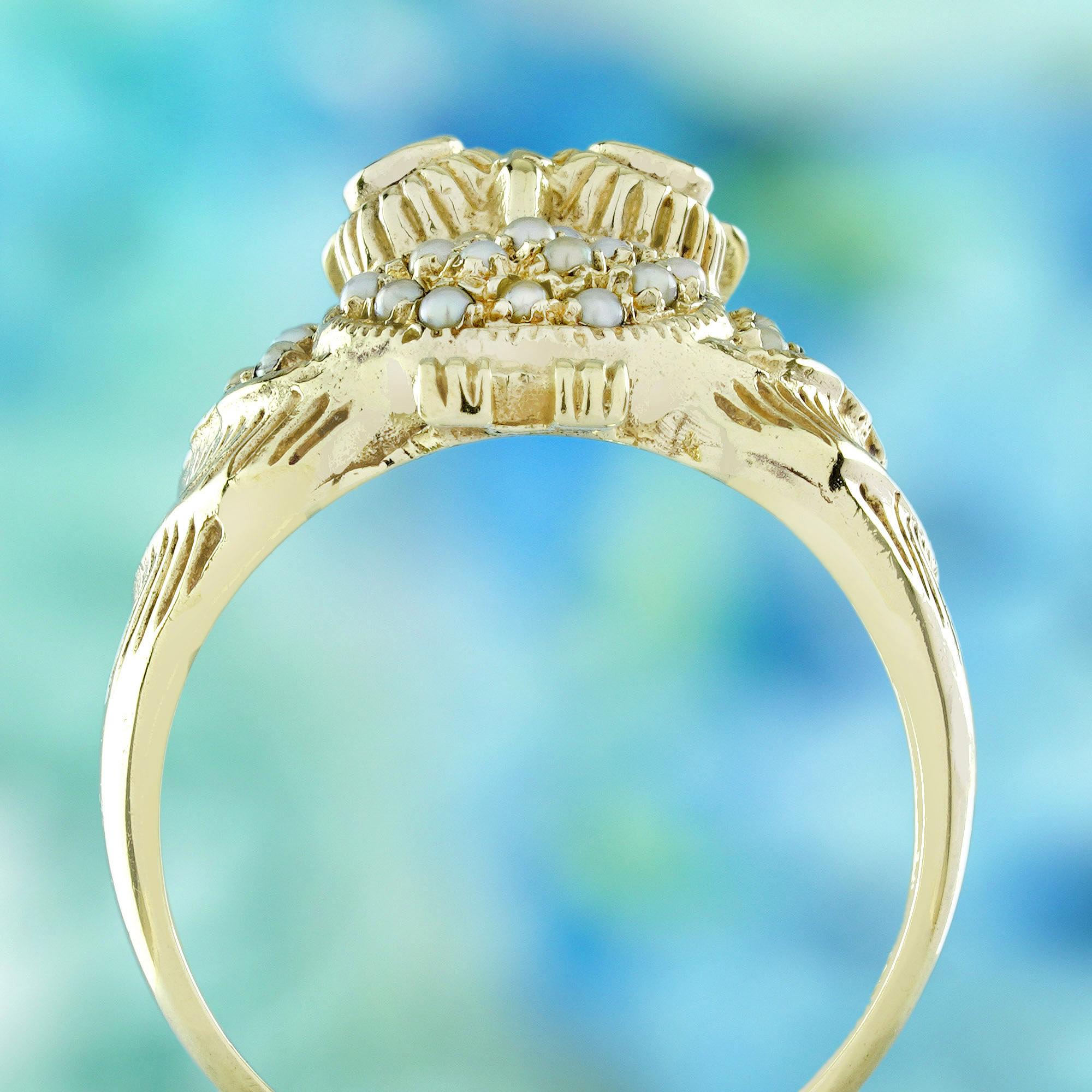 9K Gelbgold Granat und Perlen Cluster Vintage Style Eule Ring im Zustand „Neu“ im Angebot in Bangkok, TH