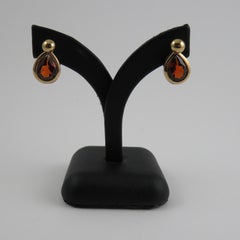 9k Yellow Gold Garnet Drop / Stud Earrings