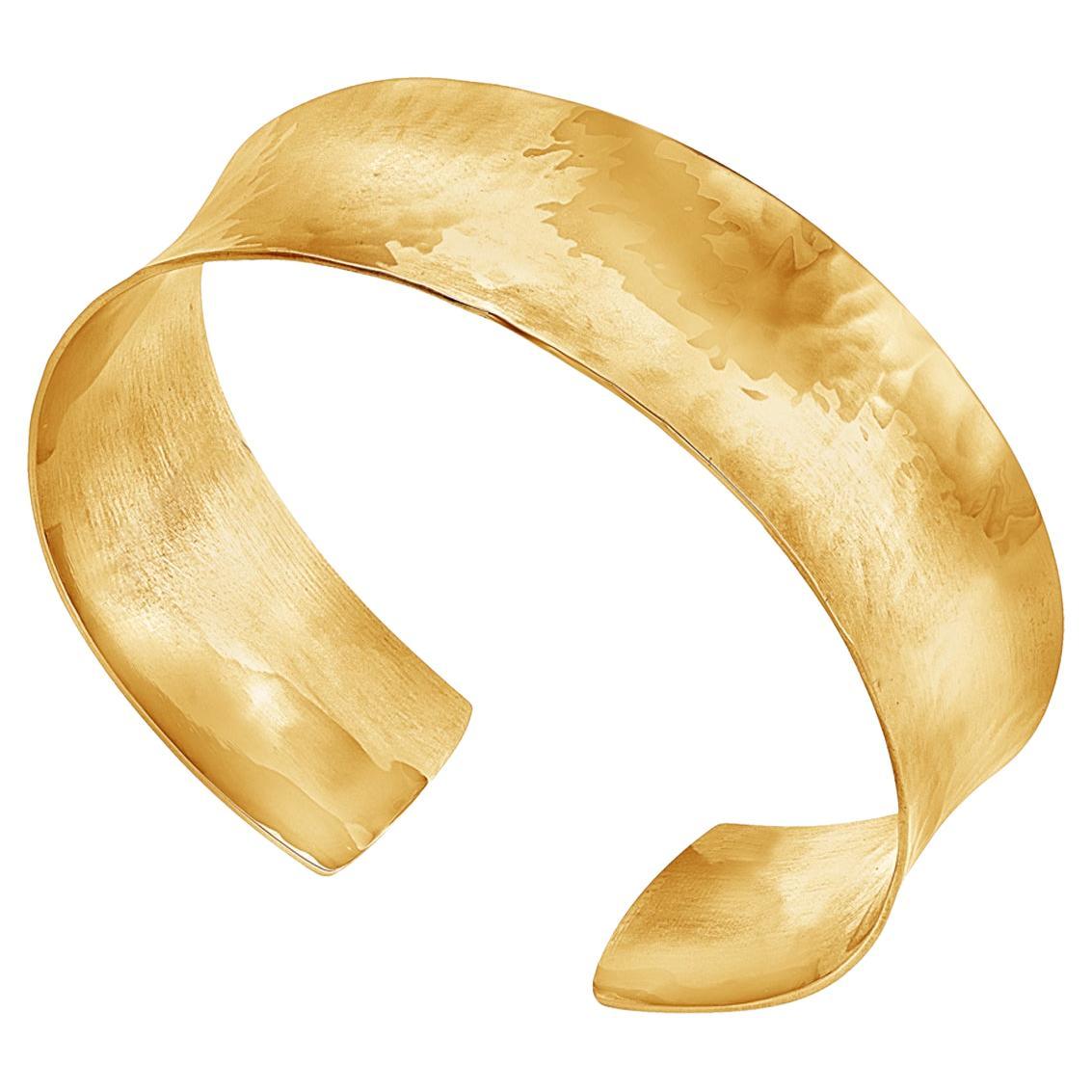 9k Yellow Gold Hammered Concave Cuff For Sale