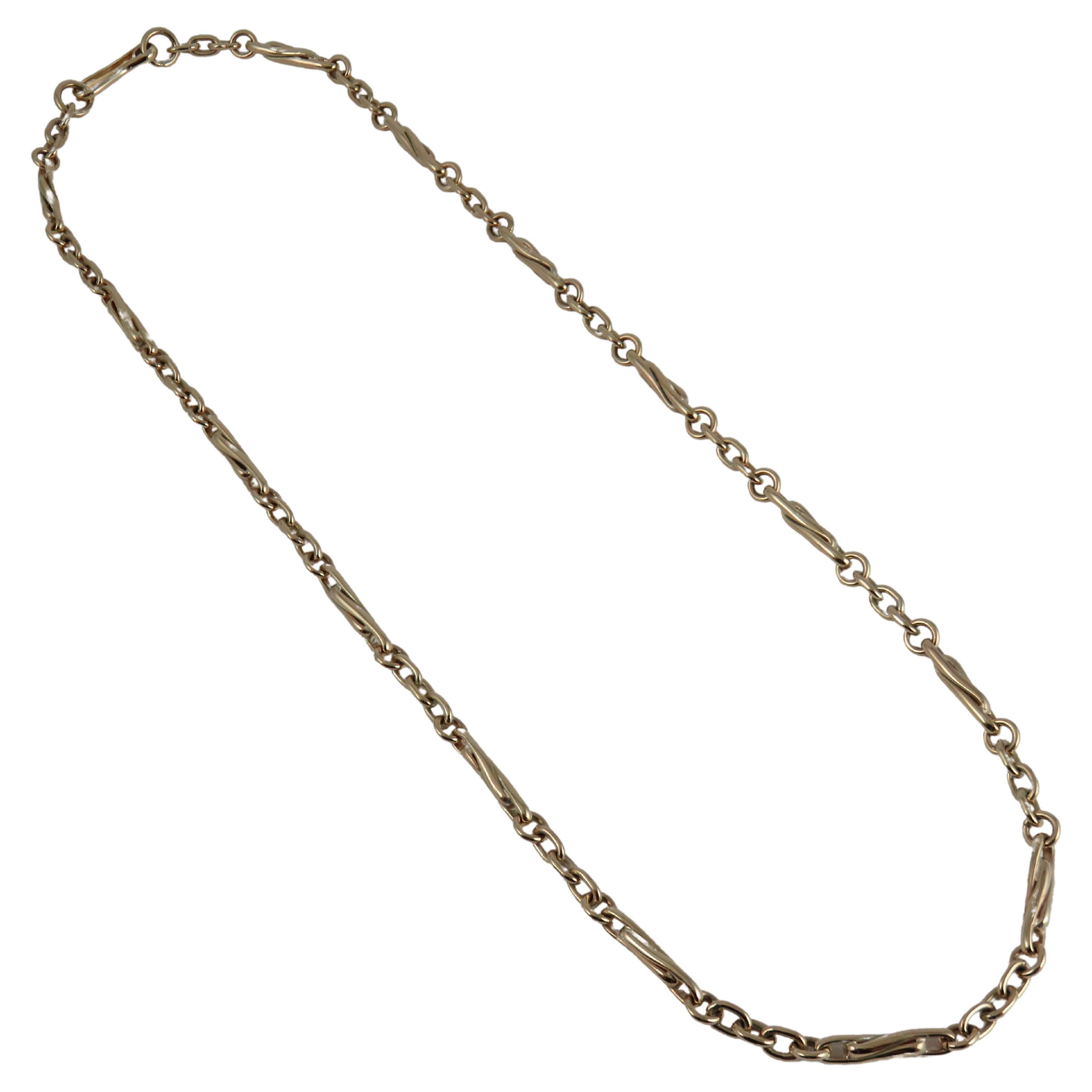 9k Yellow Gold Handmade Twisted Trombone and Belcher Necklace For Sale