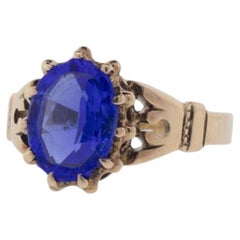 9K Yellow Gold Lab Blue Sapphire Victorian Ring