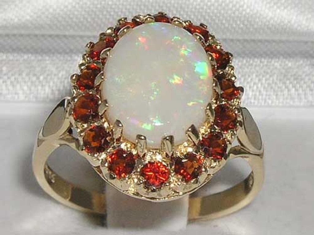 For Sale:  9K Yellow Gold Large Natural Opal and Garnet Cluster Cocktail Ring Customizable 2