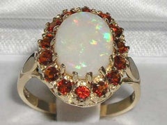 9K Yellow Gold Large Natural Opal and Garnet Cluster Cocktail Ring Customizable