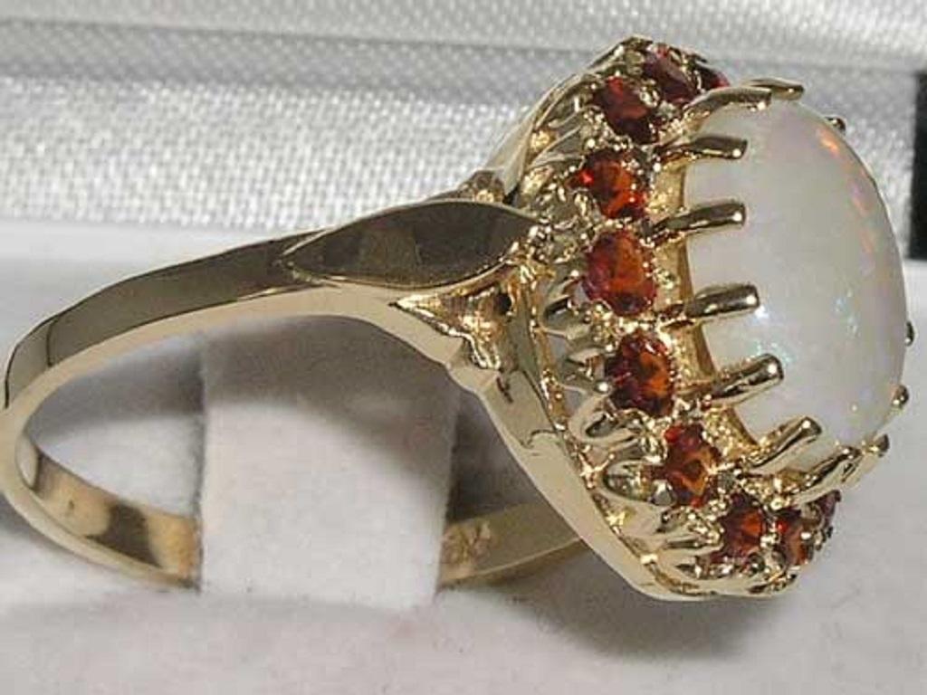For Sale:  9K Yellow Gold Large Natural Opal and Garnet Cluster Cocktail Ring Customizable 3