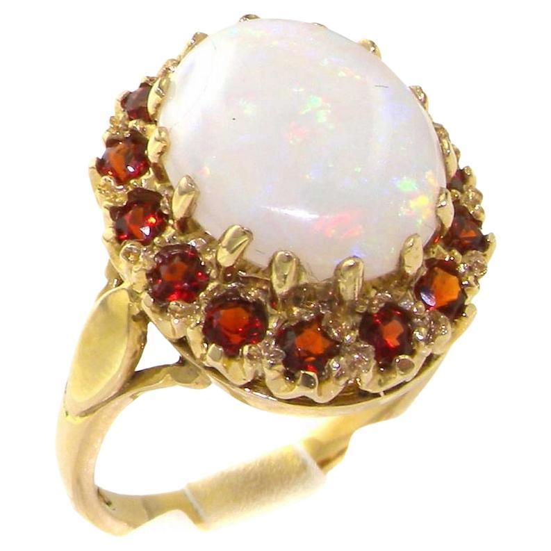 9 Karat Gelbgold Großer natürlicher Opal und Granat Cluster Cocktail-Ring anpassbar