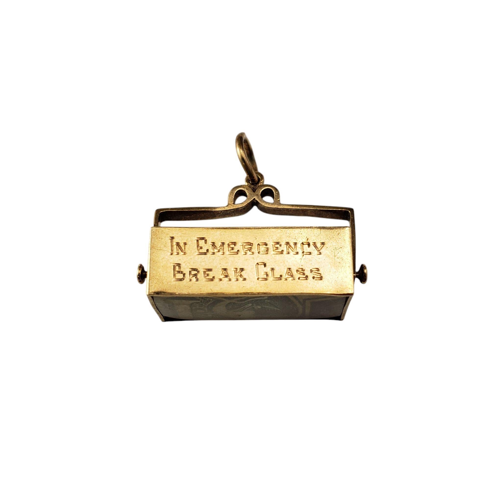 Charm en or jaune 9 carats pour l'argent fou -

Ce charme fantaisiste présente un étui miniature avec un panneau transparent pour afficher l'argent à l'intérieur, gravé de la phrase 