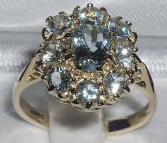 9K Yellow Gold Natural Aquamarine Engagement Cluster Ring