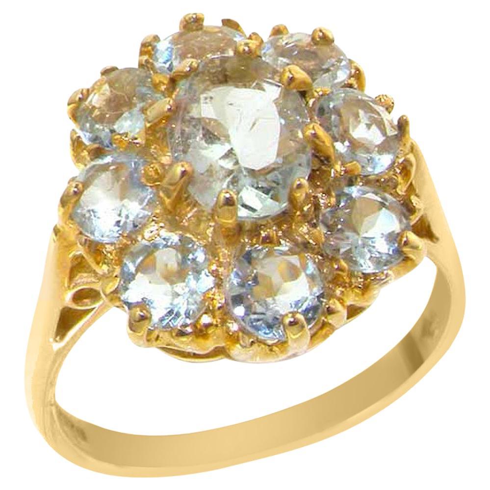 9K Yellow Gold Natural Aquamarine Engagement Cluster Ring