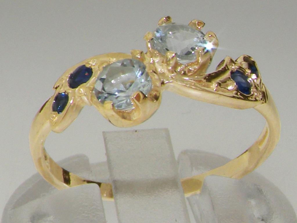 For Sale:  9K Yellow Gold Natural Aquamarine & Sapphire Dainty Promise Ring Customizable 3