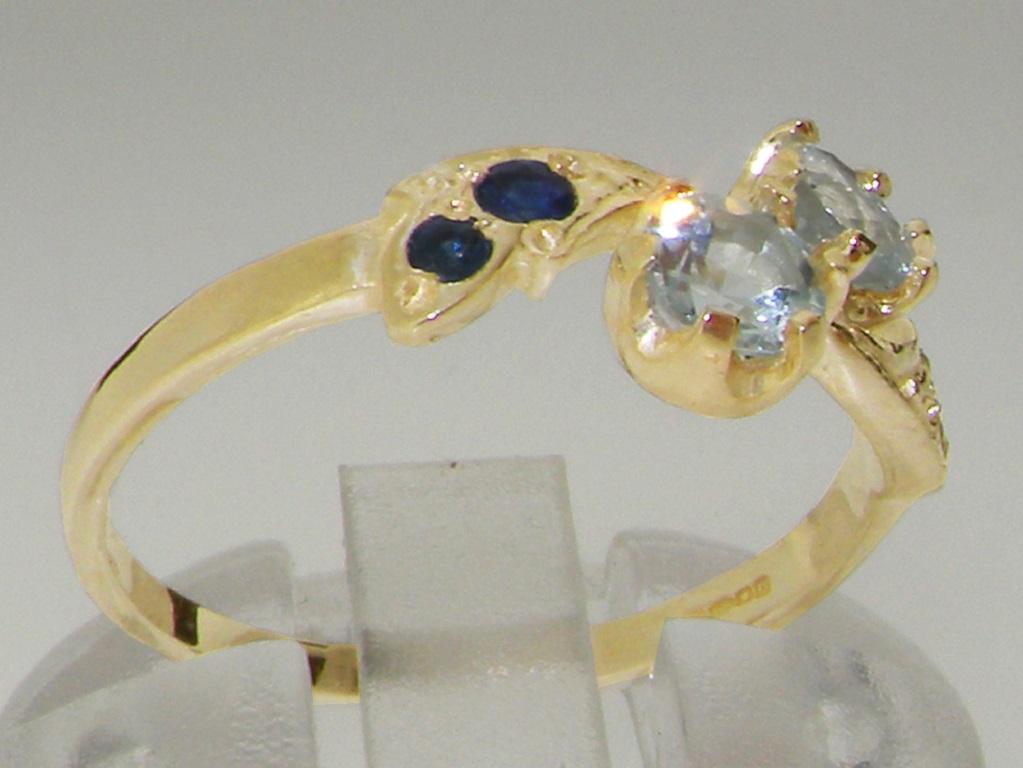 For Sale:  9K Yellow Gold Natural Aquamarine & Sapphire Dainty Promise Ring Customizable 4