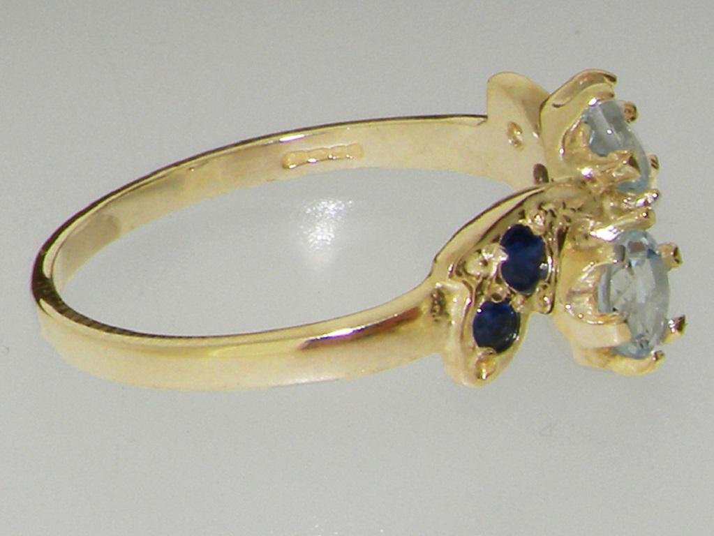 For Sale:  9K Yellow Gold Natural Aquamarine & Sapphire Dainty Promise Ring Customizable 5