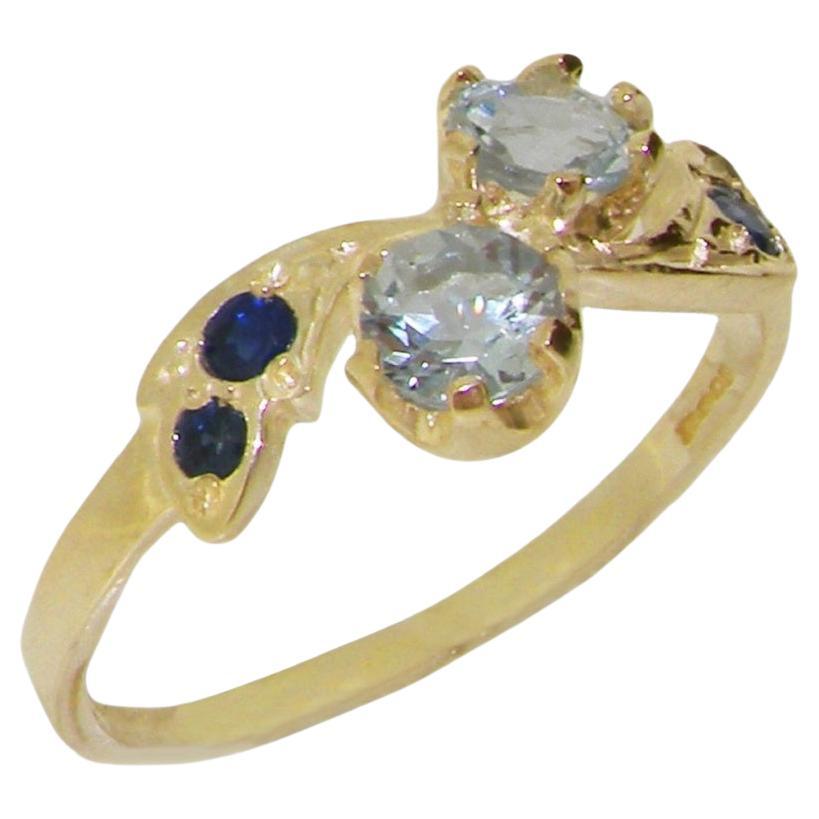 For Sale:  9K Yellow Gold Natural Aquamarine & Sapphire Dainty Promise Ring Customizable