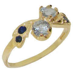 Anillo de Promesa de Aguamarina Natural y Zafiro en Oro Amarillo de 9 K Personalizable