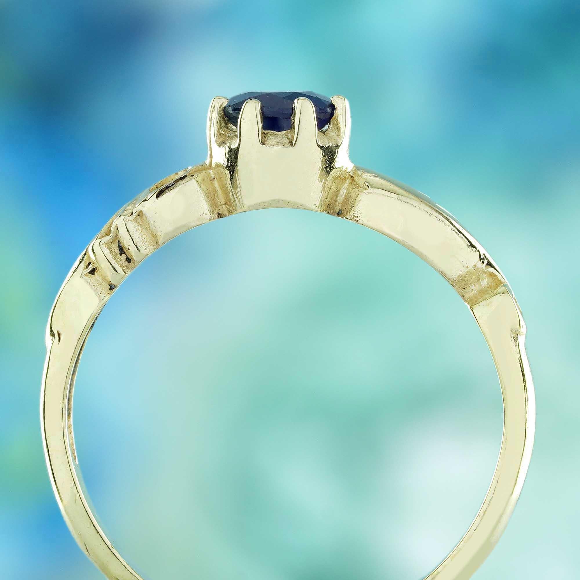 9K Gelbgold Natürlicher Blauer Saphir Vintage Style Curve Solitär Ring im Zustand „Neu“ im Angebot in Bangkok, TH