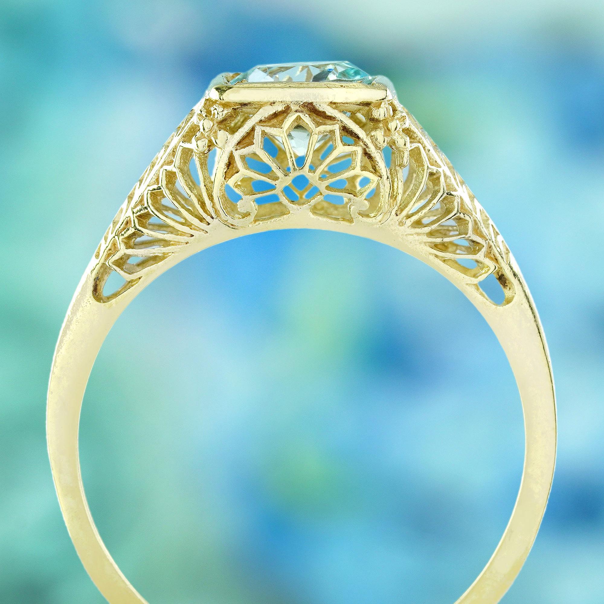 9K Gelbgold Natürlicher Blautopas Vintage Style Filigran  Ring im Zustand „Neu“ im Angebot in Bangkok, TH