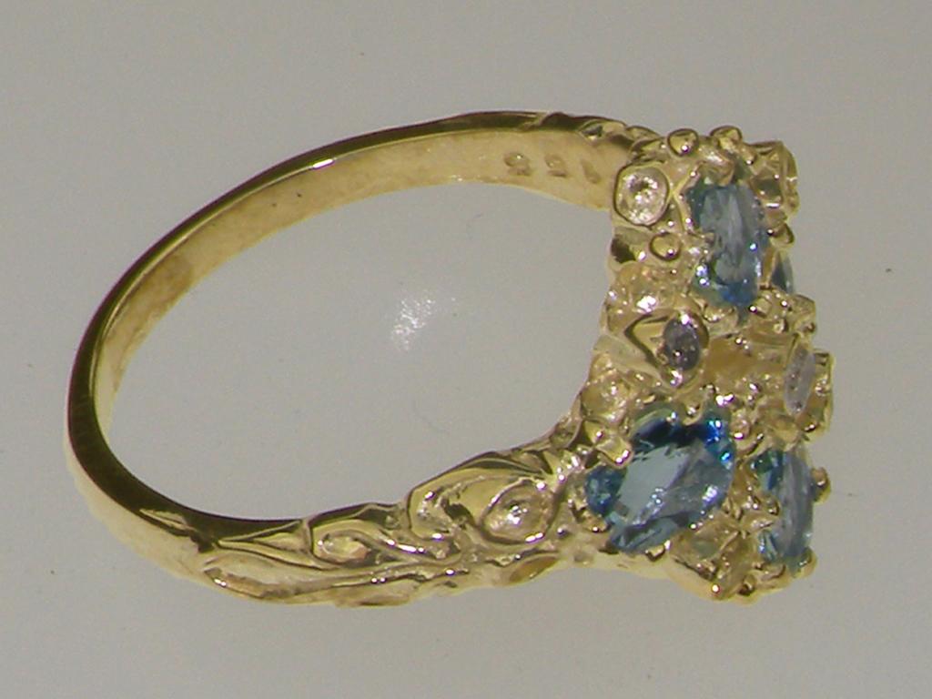 For Sale:  9K Yellow Gold Natural Diamond & AAA Aquamarine Womens Cluster Engagement Ring 3