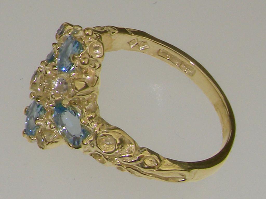 For Sale:  9K Yellow Gold Natural Diamond & AAA Aquamarine Womens Cluster Engagement Ring 4