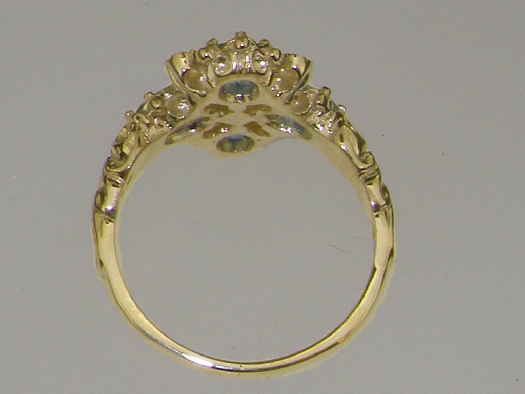 For Sale:  9K Yellow Gold Natural Diamond & AAA Aquamarine Womens Cluster Engagement Ring 6