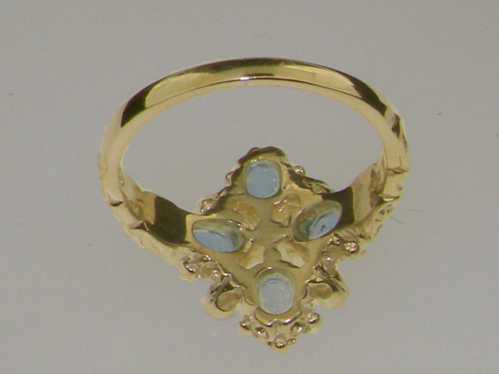 For Sale:  9K Yellow Gold Natural Diamond & AAA Aquamarine Womens Cluster Engagement Ring 7