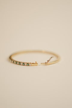 Bracelet à charnière en or jaune 9K, diamant naturel et émeraude