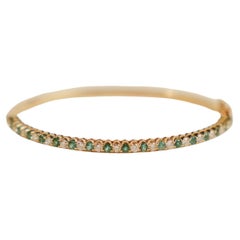 9K Yellow Gold Natural Diamond and Emerald Hinged Bangle