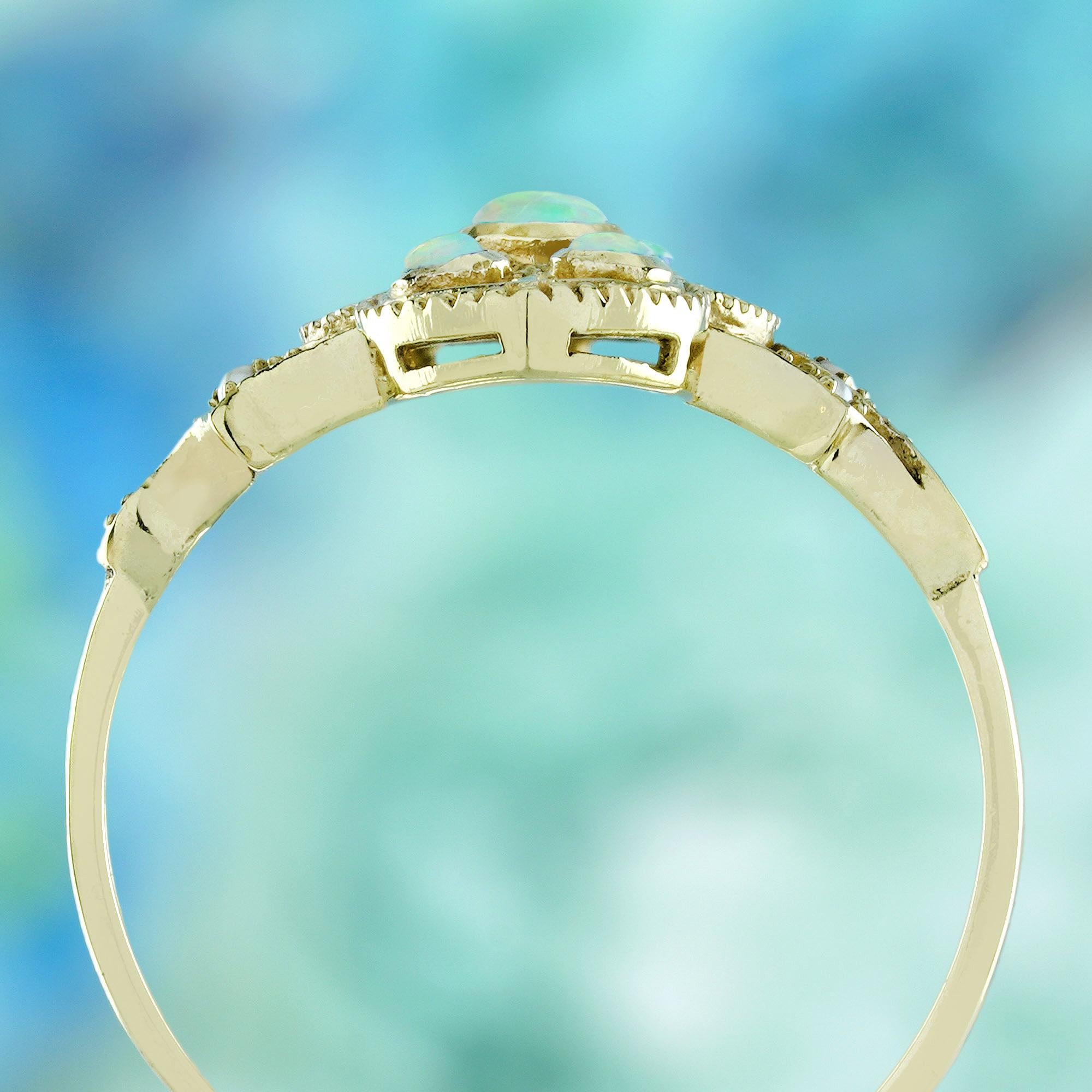9K Yellow Gold Natural Opal and Pearl Cocktail Ring In New Condition For Sale In Bangkok, TH