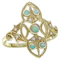 9K Yellow Gold Natural Opal and Pearl Cocktail Ring