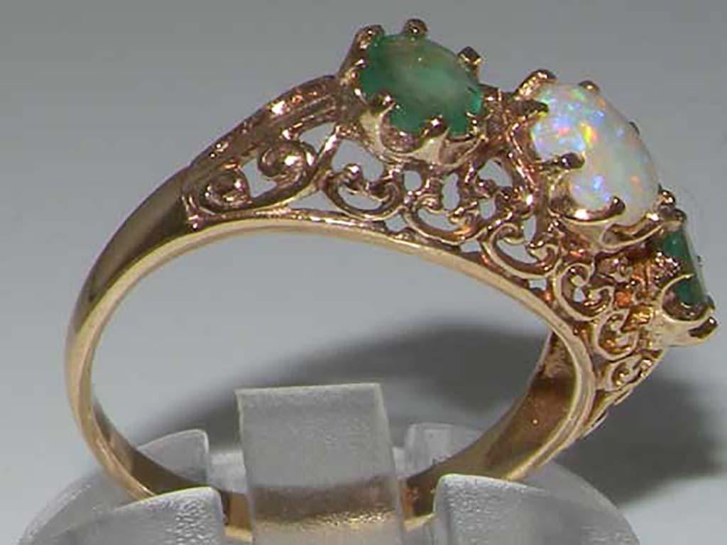 For Sale:  9K Yellow Gold Natural Opal & Emerald Filigree Victorian Style Ring 3