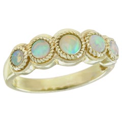9K Yellow Gold Natural Opal Vintage Style Five Stones Band Ring