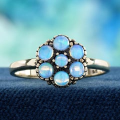 9K Yellow Gold Natural Opal Vintage Style Floral Cluster Ring