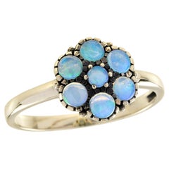 9K Yellow Gold Natural Opal Vintage Style Floral Cluster Ring
