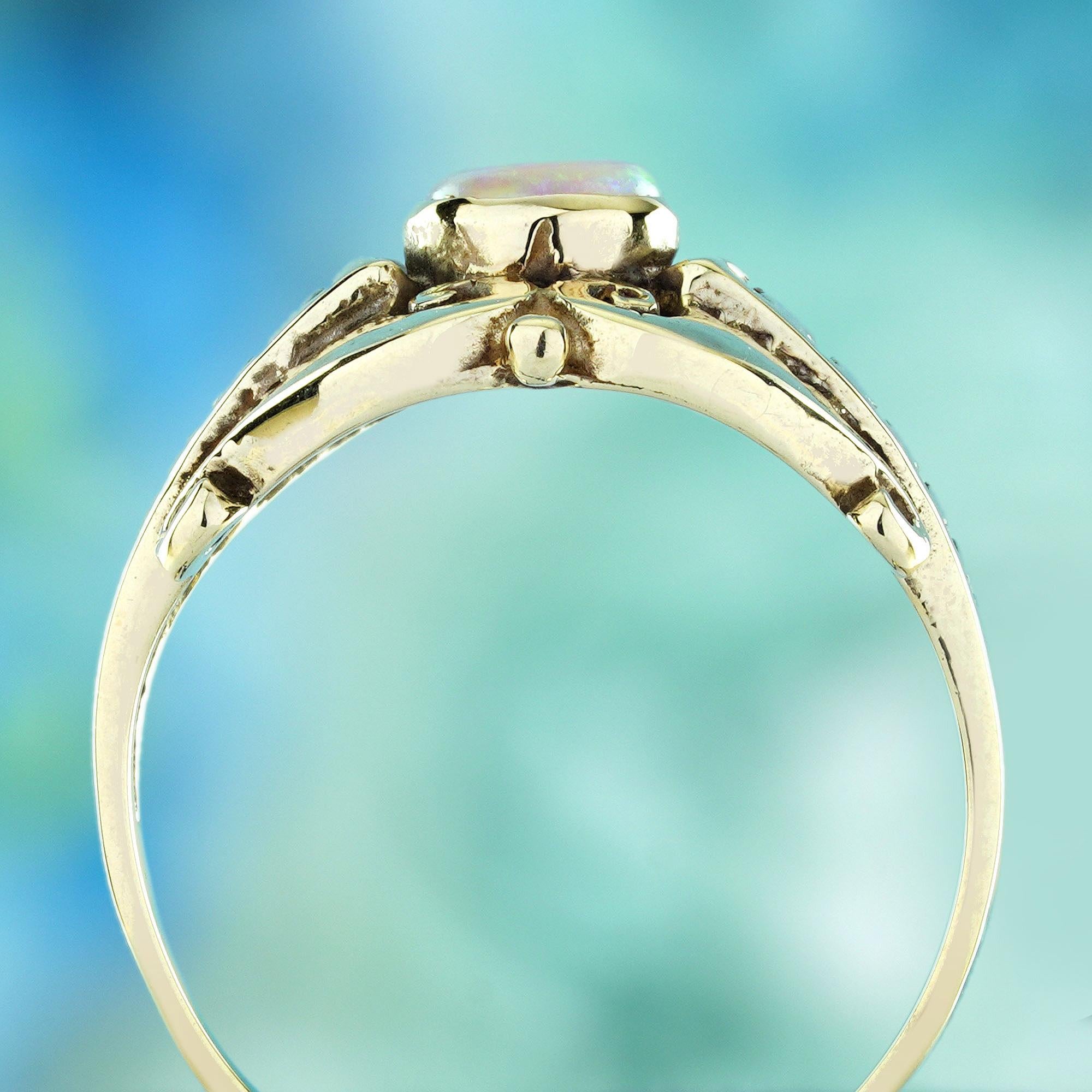 9K Gelbgold Natürlicher Opal Vintage Style Wirbel Filigraner Ring im Zustand „Neu“ im Angebot in Bangkok, TH