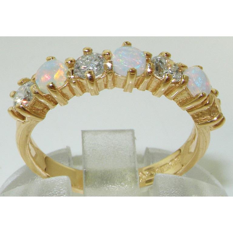 For Sale:  9k Yellow Gold Natural Opal with Diamond Cluster Half Eternity Ring Customizable 3