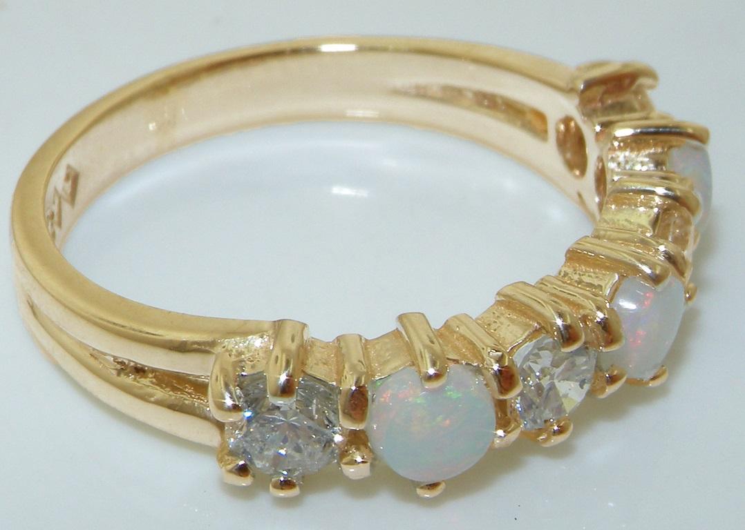For Sale:  9k Yellow Gold Natural Opal with Diamond Cluster Half Eternity Ring Customizable 4