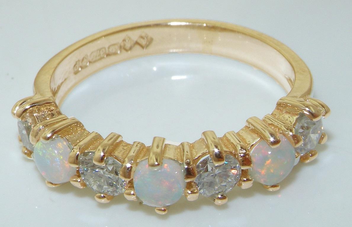 For Sale:  9k Yellow Gold Natural Opal with Diamond Cluster Half Eternity Ring Customizable 5