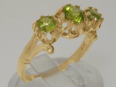 9K Yellow Gold Natural Peridot Fleur de Lys Carving Ring Customizable