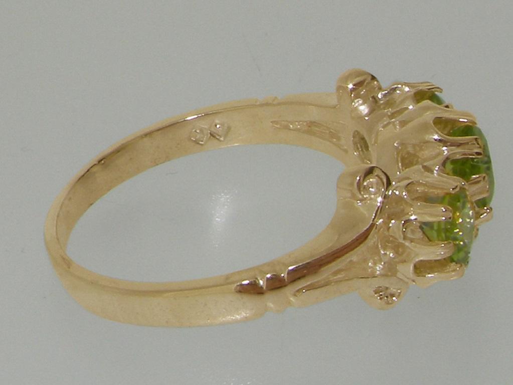 For Sale:  9K Yellow Gold Natural Peridot Fleur de Lys Carving Ring Customizable 5