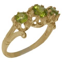 9K Yellow Gold Natural Peridot Fleur de Lys Carving Ring Customizable