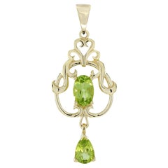 9K Yellow Gold Natural Peridot Victorian Style Pendant
