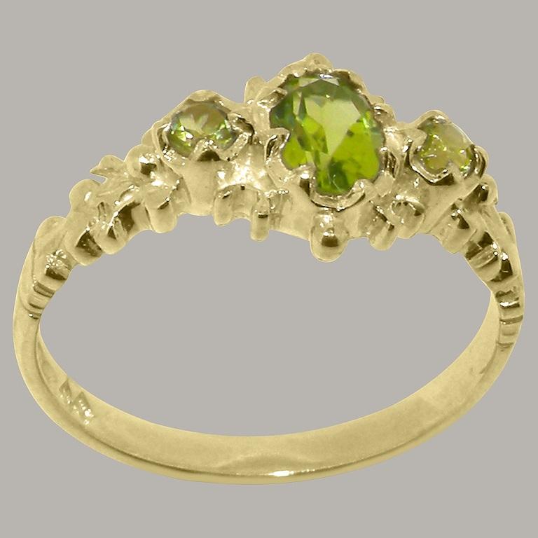 For Sale:  9k Yellow Gold Natural Peridot Womens Trilogy Ring Customizable 3