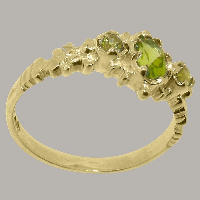For Sale:  9k Yellow Gold Natural Peridot Womens Trilogy Ring Customizable 4