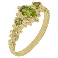 9k Yellow Gold Natural Peridot Womens Trilogy Ring Customizable