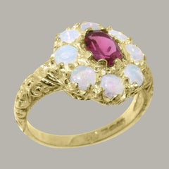 9K Yellow Gold Natural Pink Tourmaline and Opal Engagement Ring Customizable