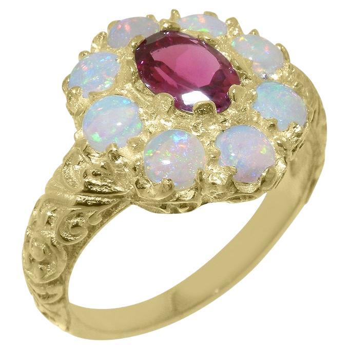 For Sale:  9K Yellow Gold Natural Pink Tourmaline and Opal Engagement Ring Customizable