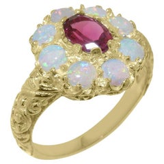 9K Yellow Gold Natural Pink Tourmaline and Opal Engagement Ring Customizable