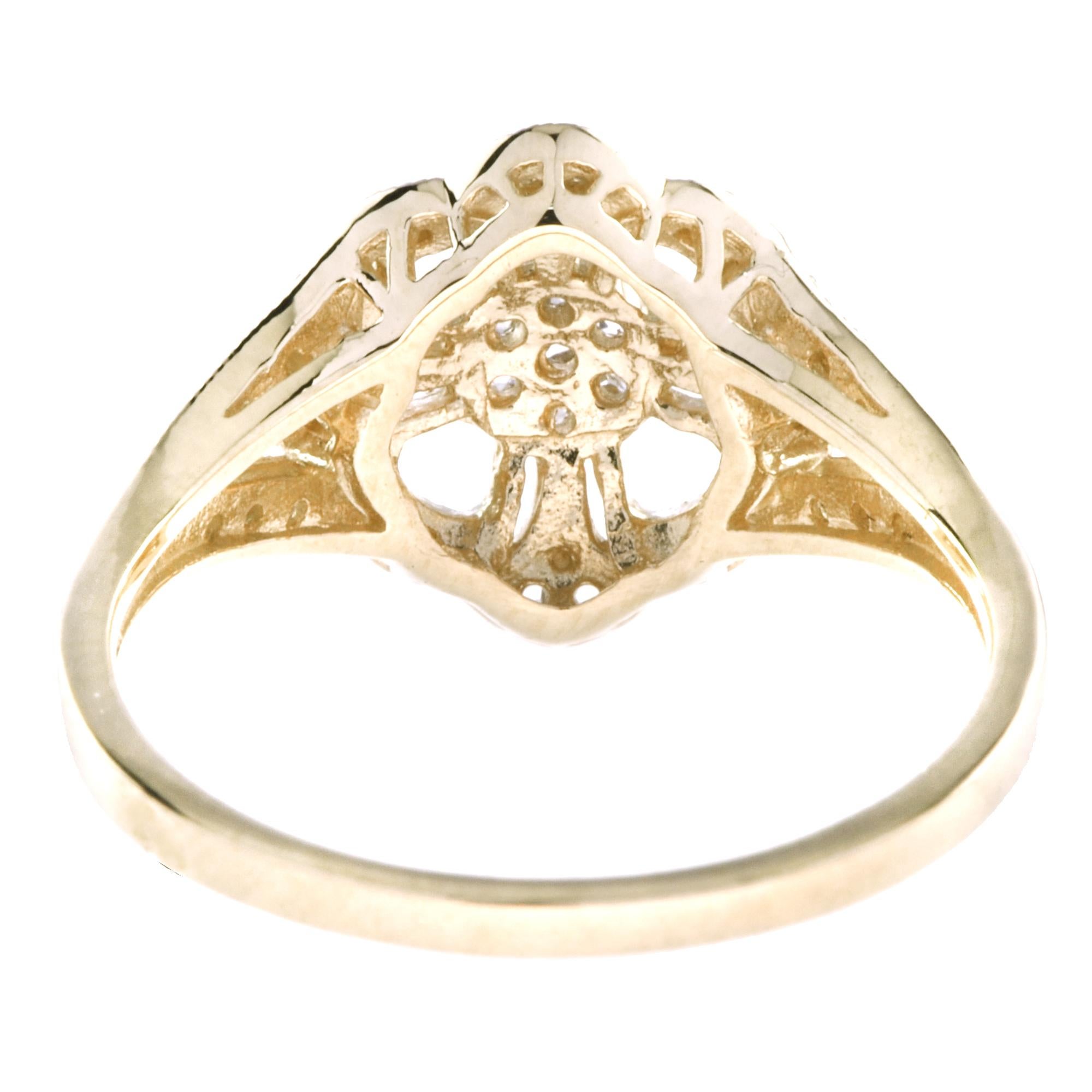 9K Gelbgold Natürlicher Rosenschliff Diamant Vintage Style Floral Ring im Zustand „Neu“ im Angebot in Bangkok, TH