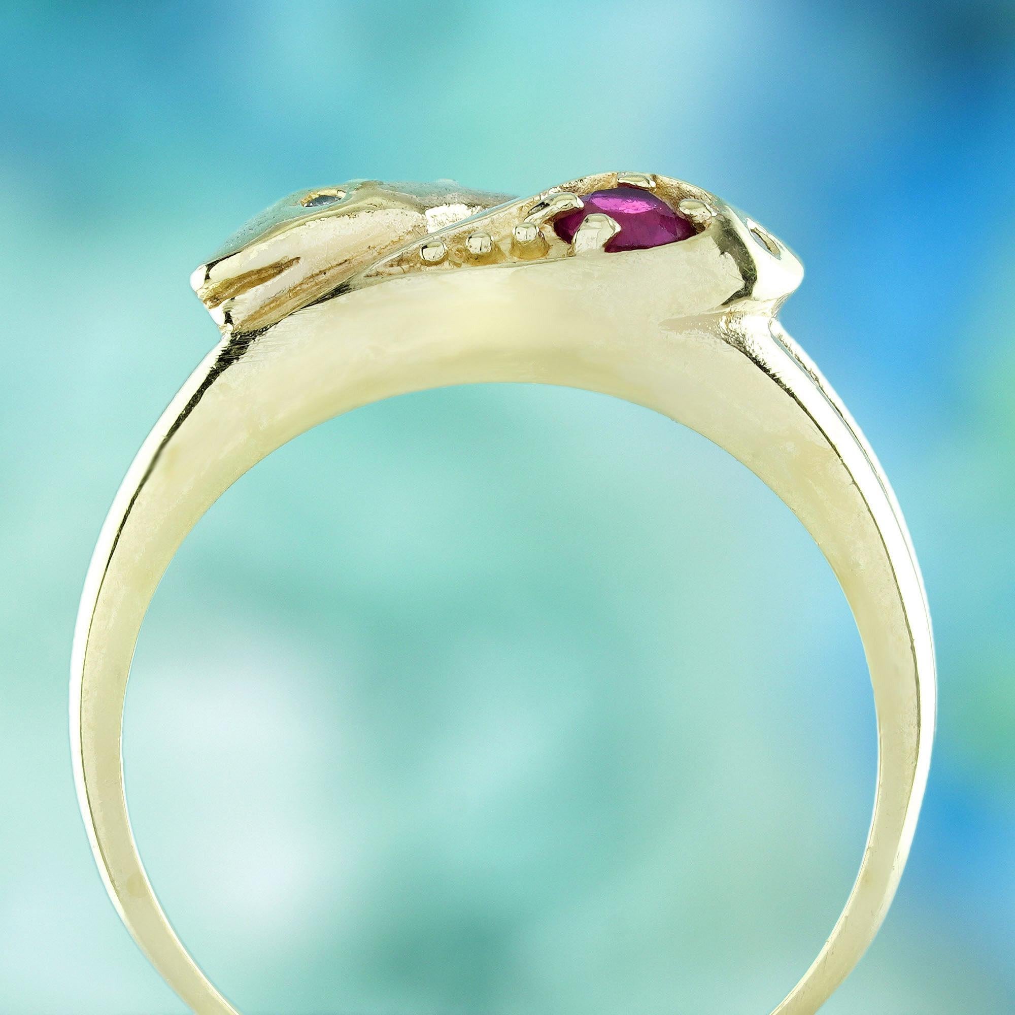 Bague à deux pierres en or jaune 9K, rubis naturel et diamant, style vintage Neuf - En vente à Bangkok, TH